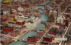 Postal de colección Wisconsin WI vista aérea de Milwaukee River City 1939 - Imagen 1 de 4
