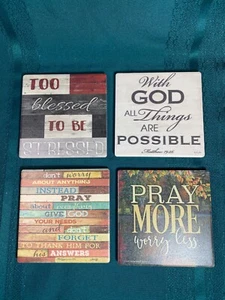 Juego de 4 posavasos Thirstystone Too Blessed to Be Stressed 4,25" parte posterior de corcho genial - Imagen 1 de 17