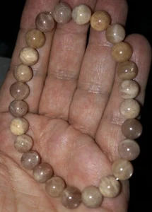 Echter Sonnenstein Pfirsich Mondstein auffällig M/L Perlen Stretch Armband Neu! - Bild 1 von 5