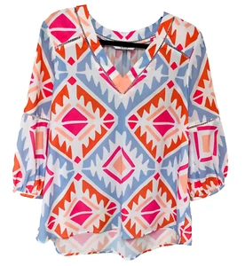 CROSBY By Mollie Burch Womens XL Tunic Top Aztec Geometric Relax Fit Abstract - Picture 1 of 8