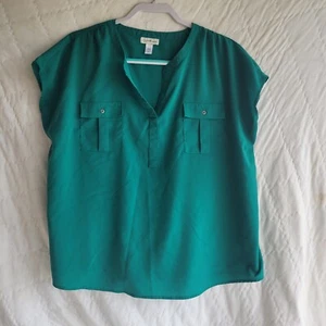Jaclyn Smith Collection - Y Neck Blouse - Front Pockets - Green - XXL - Picture 1 of 5