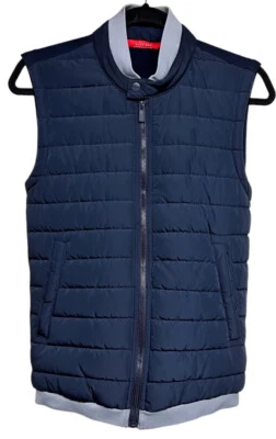 Zara Mens Vest Jacket Blue Quilted Sleeveless Full Zip Pockets Size Small - Image 1 of 4