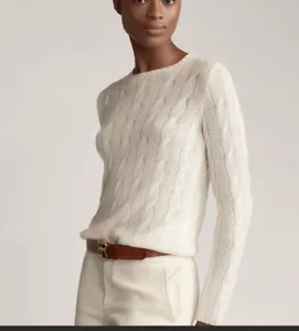 Ralph Lauren BLack Label Ivory Cable Knit Crew Neck 100% Cashmere Sweater L - Picture 1 of 7