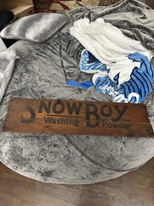 Rare Vintage Snow Boy Laundry Washing Soap Wood Crate Sign Antique - Picture 1 of 5