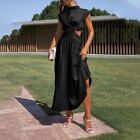 Elegant Summer Maxi Dress for Women Solid Color Short Sleeve Design (S XL)