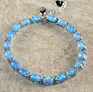 Elegantes ovales Armband Silber mit blauem Feueropal Frau Geschenk - Bild 1 von 3