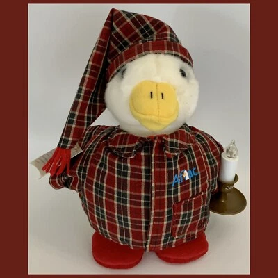Aflac 2007 Holiday Duck Macy’s-Duck Holding Light Up 蜡烛带格子衬衫和帽子 — 第 1/4 张图片