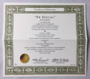 Echtheitszertifikat Franklin neuwertig ""94 Special"" nur Coa - Bild 1 von 1