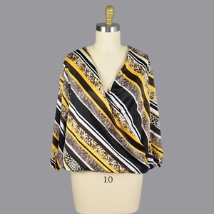 MARC NY Asymmetrical Stripe Faux Wrap V-Neck Top Size Large - Picture 1 of 7