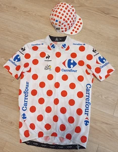 Tour de France Cycling Jersey + Cap E.Leclerc White/Red Polka Dot, Carrefour. - Picture 1 of 11