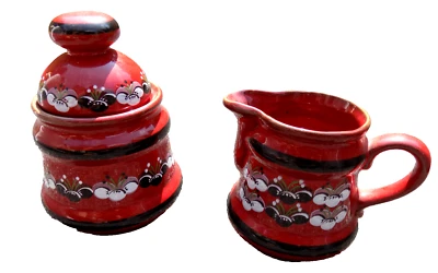 Winterling Feinkeramik Germany Gepruft Stoneware Red Creamer & Sugar Bowl w lid - Image 1 of 4