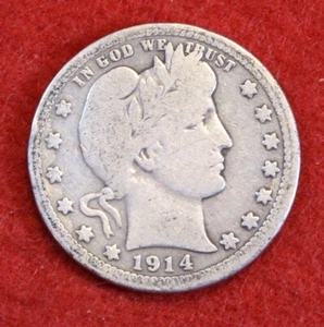 1914 Barber Quarter 90% Silver Coin BQ636 - Picture 1 of 2