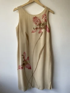 Jacques Vert 100% Silk Shift Dress Womens 14 Sleeveless Beige Floral Occasional - Picture 1 of 12