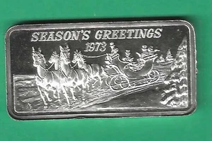 SEASON’S GREETINGS 1973 .999 SILBER KUNSTBARREN - Bild 1 von 2