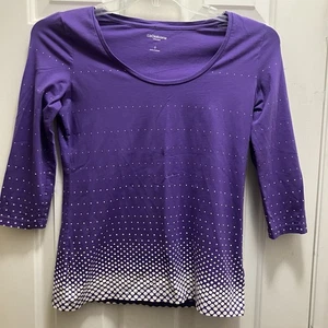 liz claiborne Purple 3/4 Sleeve Size Small Polka Dot Top - Picture 1 of 3