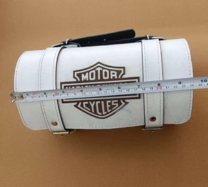 Genuine White Leather Tool Bag Engraved Fit For Harley Davidson Motorcycles - Foto 1 di 4