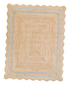 Wave Scalloped Natural Jute Rug - Boho Entryway Runner, 2'x3' Sky Blue - Picture 1 of 7