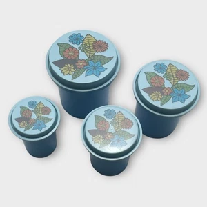 Rubbermaid Nesting Kanister 4er Set blau Blumen Kunststoff 70er Vintage Retro # 2226 - Bild 1 von 4
