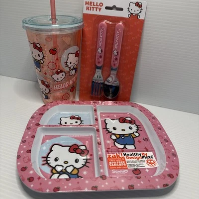 Hello Kitty Meal Set ~ Melamine Divider Plate 22x19.5cm, Tumbler & Spoon + Fork - image 1 of 4