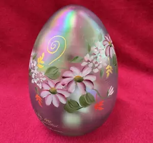 Fenton Art Glass Hand Painted Large Egg iridescent Flowers 1992 SIGNED stickers - Picture 1 of 11