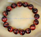 12Mm Natural Red Tiger's Eye Round Gems Beads Elastic Stretchy Bracelet 7.5''