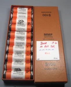 2008 - All 10 P & D mint STATE Quarter US Mint Rolls: OK,NM,AZ,AK,HI. #102a - Picture 1 of 9