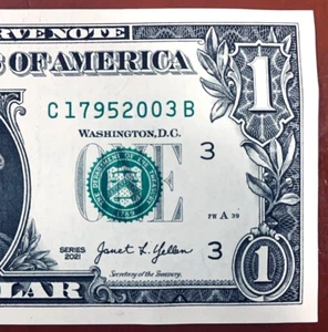 1795-2003 Trailing Birth Year Dual Date Note Fancy Serial Number One Dollar - Picture 1 of 3