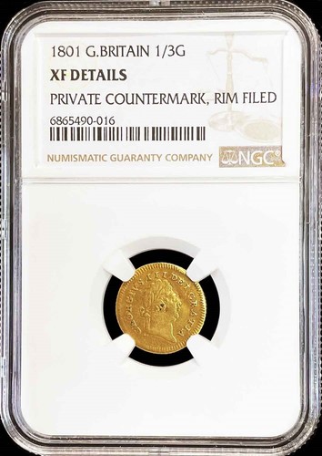 1801 GOLD GREAT BRITAIN COUNTERMARK 1/3 GUINEA KING GEORGE III COIN NGC ...