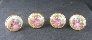 Drawer Pull Furniture Knobs Porcelain Brass Vintage Fragonard Romantic 4pc 1.5in - Picture 1 of 3