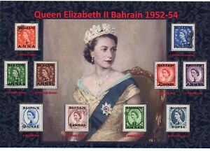 NICE DISPLAY OF QUEEN ELIZABETH II 1952-54 BAHRAIN SET VERY FINE USED