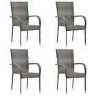 Set Of Four Grey Poly Rattan Garden Chairs Stackable Outdoor Patio Furniture