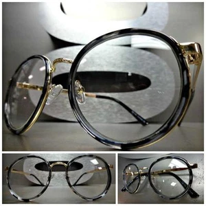 Men Women CLASSIC VINTAGE Style Clear Lens EYE GLASSES Round Gold Tortoise Frame - Picture 1 of 10