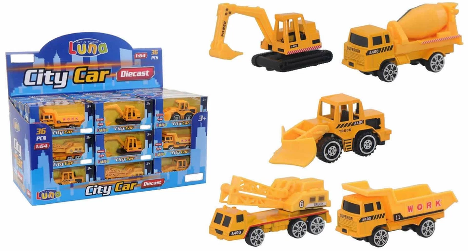 DIAKAKIS Luna Baufahrzeuge-Set City Car 6-tlg. Metall DIE-CAST Fahrzeuge Maßstab 1:64 +3J