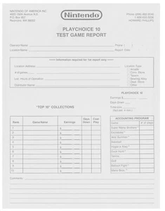 Nintendo Playchoice 10 Informe de prueba Video Arcade Flyer/Folleto/Anuncio -- - Imagen 1 de 2