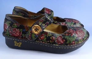 Alegria Paloma Leather Clog Nursing Mary Jane Shoes PAL-315 EU 38 Black Rose - Picture 1 of 11