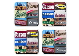 Personalized Coasters featuring the name CARSON in photos of signs - Set of 4 - Picture 1 of 1