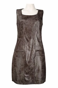 Ivy & Blu Vegan Faux Leather Day Dress w/Pockets Size 16 Rock Brown NWT $158 - Picture 1 of 3