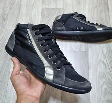 Prada Shoes High Top Black Metal Sneakers Suede Leather Rare Size 12 Us