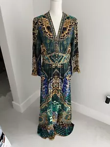 Maxi Abito Greco Lungo Camilla Seta Crepe Verde Turchese Tono Strass - Foto 1 di 11