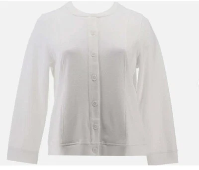 Isaac Mizrahi Live! nuevo sin etiquetas Chaqueta delantera con botones de piqué en blanco talla XL Foto 1 de 4