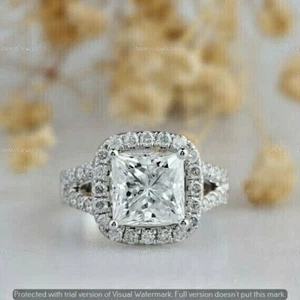 2CT Princess Cut Lab Created Wedding Engagement Ring 925 Sterling Silver Size-9 - Picture 1 of 7