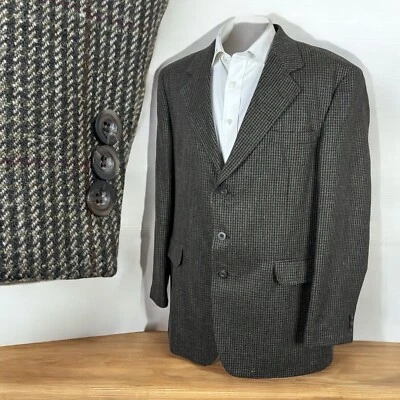 Abrigo deportivo Haggar para hombre 44R marrón franela suave cuadros tres botones Foto 1 de 4