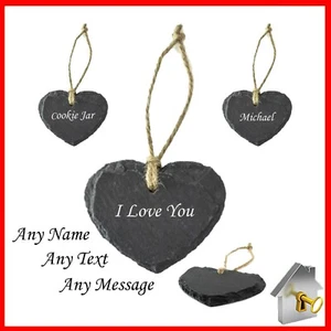 Engraved Slate Hanging Small Heart Shape Gifts Name Tag Rustic Natural Plaque - Picture 1 of 1