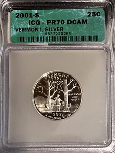 2001 S 25C Silver Vermont State Quarter PR70DCAM ICG Certified - Picture 1 of 2