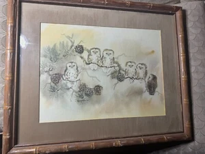 Vern Yadon (B 1930) "Owls On Branch Scene" Color Print - Plate Signed And Framed - Picture 1 of 13