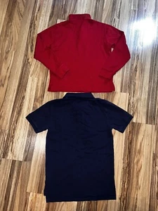 Tommy Hilfiger Boys Large Lot Red Quarter Zip sweater Yellow Stripe Polo EUC - Picture 1 of 7