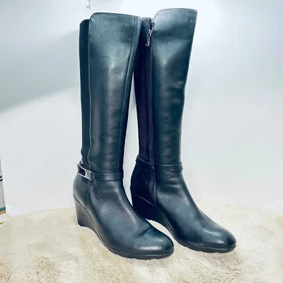 Black Leather Blondo Knee High Wedge Boots Comfortable Weatherproof size 11 - Image 1 of 4