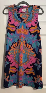 Julie Brown NYC Dress Sz M Vibrant Colorful A-line Shift Soft Flowy Cruise Beach - Picture 1 of 12