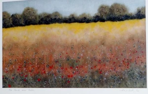 Am Rande eines Feldes - Maria Köhler - signierte Textile Kunst Landschaft 1992 - Bild 1 von 8