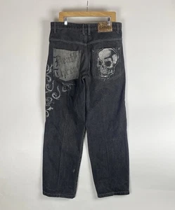 Pantalones de mezclilla estampados de colección azul crudo raro Y2K calce relajado patinador para hombre talla 34 manchado - Imagen 1 de 14